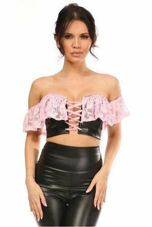 Lavish Lt Pink Lace & Faux Leather Bustier Top.