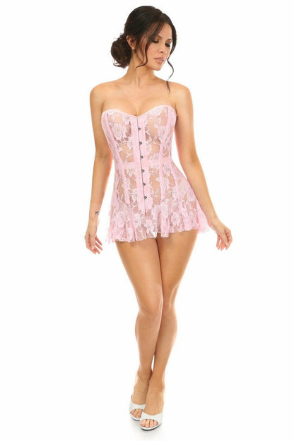 Lavish Lt Pink Sheer Lace Corset Dress.