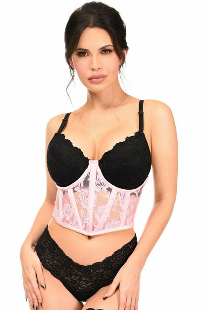 Lavish Lt Pink Sheer Lace Underwire Waist Cincher Corset.