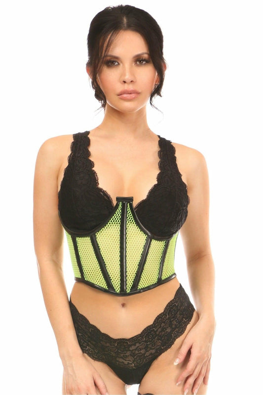 Lavish Neon Green Fishnet Underwire Open Cup Waist Cincher.