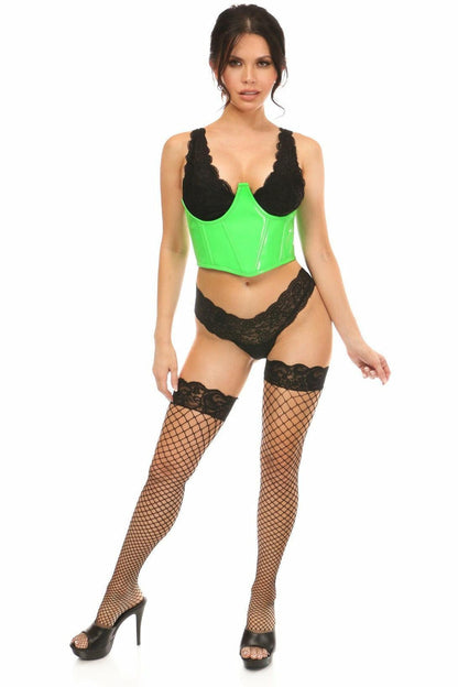 Lavish Neon Green Patent Open Cup Underwire Waist Cincher.