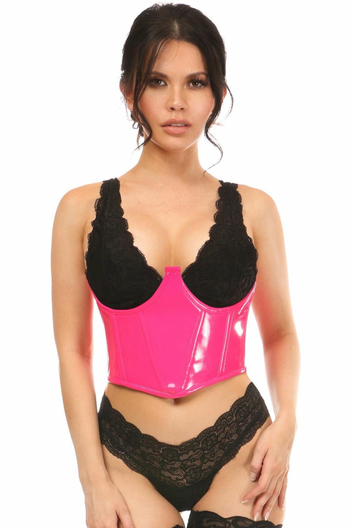 Lavish Neon Pink Patent Open Cup Underwire Waist Cincher.