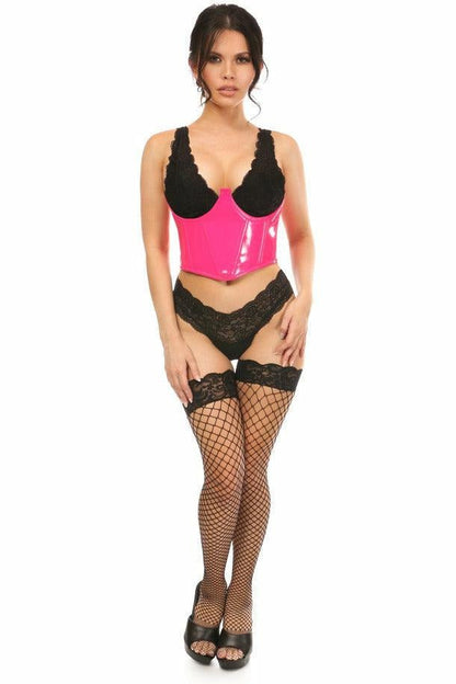 Lavish Neon Pink Patent Open Cup Underwire Waist Cincher.