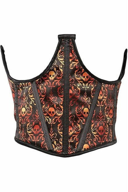 Lavish Orange & Black Skull Satin Open Cup Waist Cincher.
