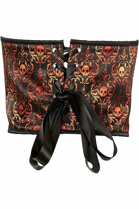 Lavish Orange & Black Skull Satin Open Cup Waist Cincher.
