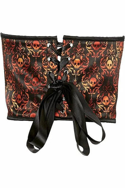 Lavish Orange & Black Skull Satin Open Cup Waist Cincher.