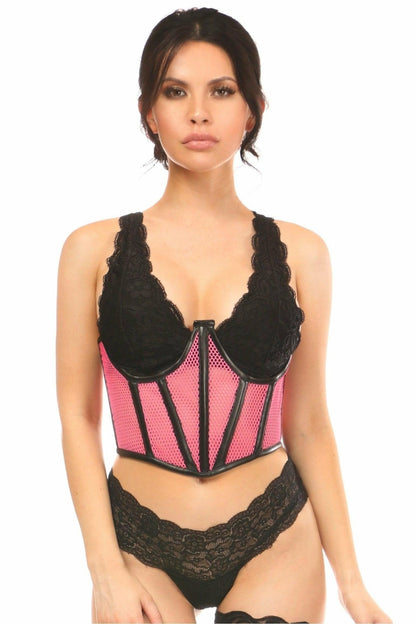 Lavish Pink Fishnet Underwire Open Cup Waist Cincher.