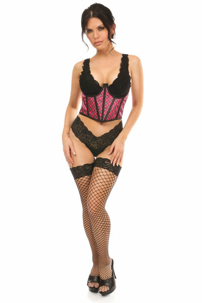 Lavish Pink Plaid Satin Open Cup Waist Cincher.