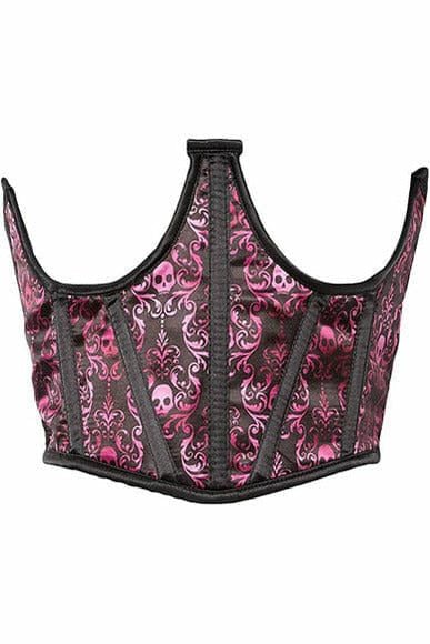 Lavish Purple & Black Skull Satin Open Cup Waist Cincher.
