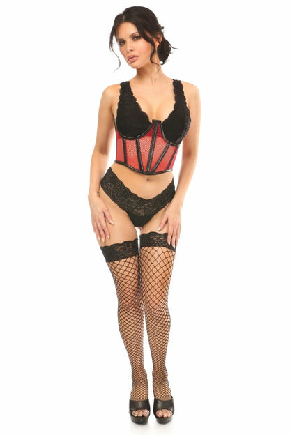 Lavish Red Fishnet Underwire Open Cup Waist Cincher.