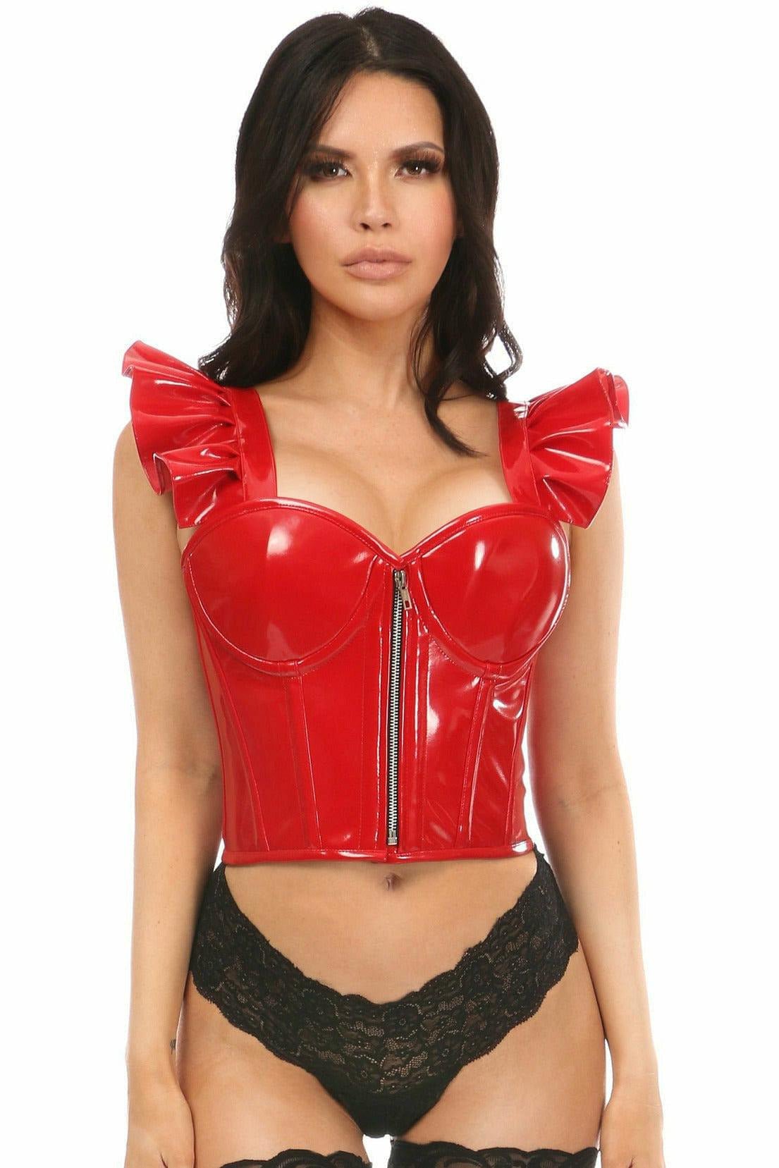 Lavish Red Patent Bustier Top w/Ruffle Sleeves.