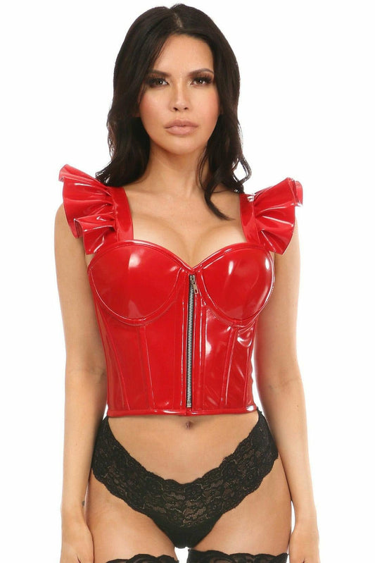 Lavish Red Patent Bustier Top w/Ruffle Sleeves.