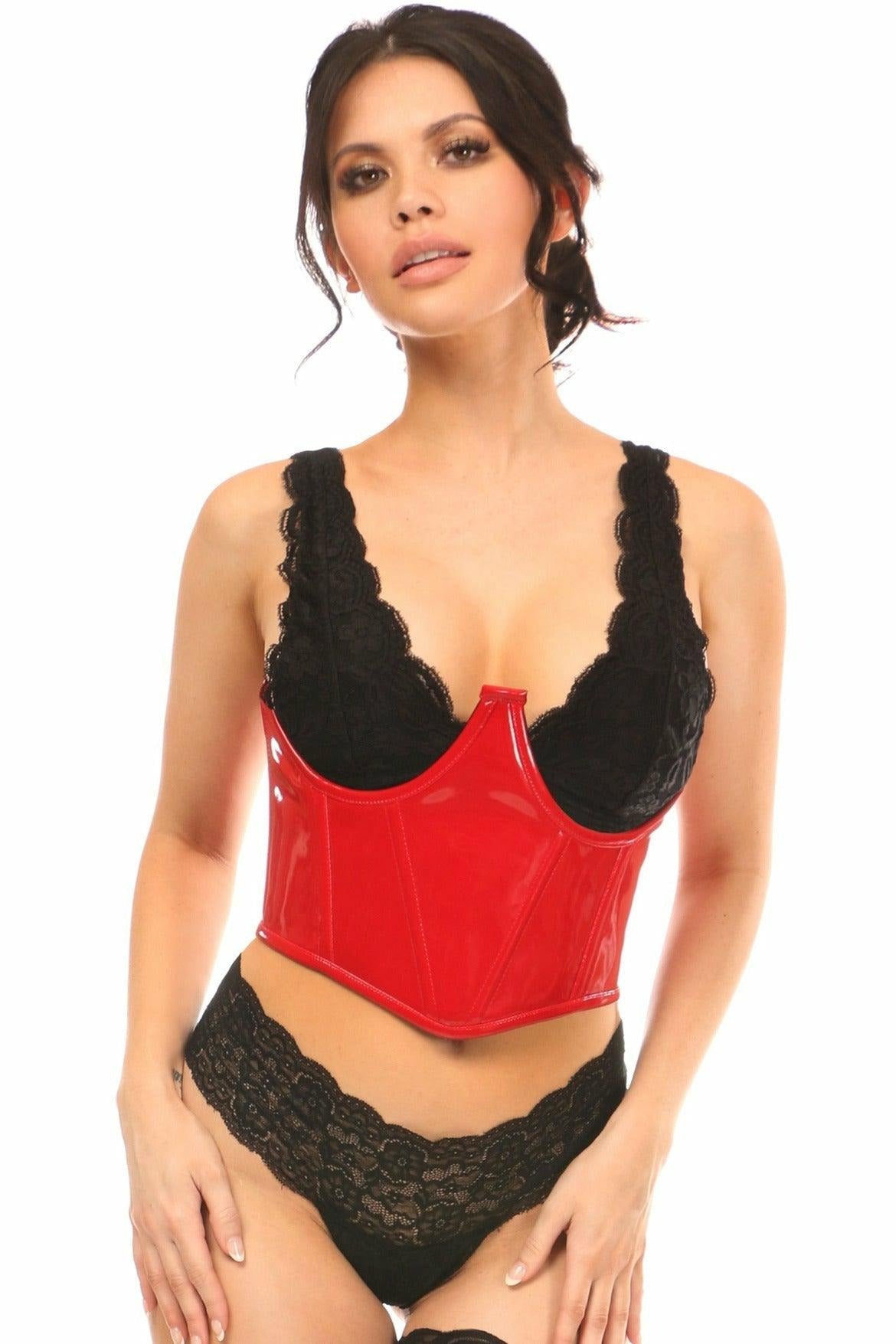Lavish Red Patent Open Cup Underwire Waist Cincher.