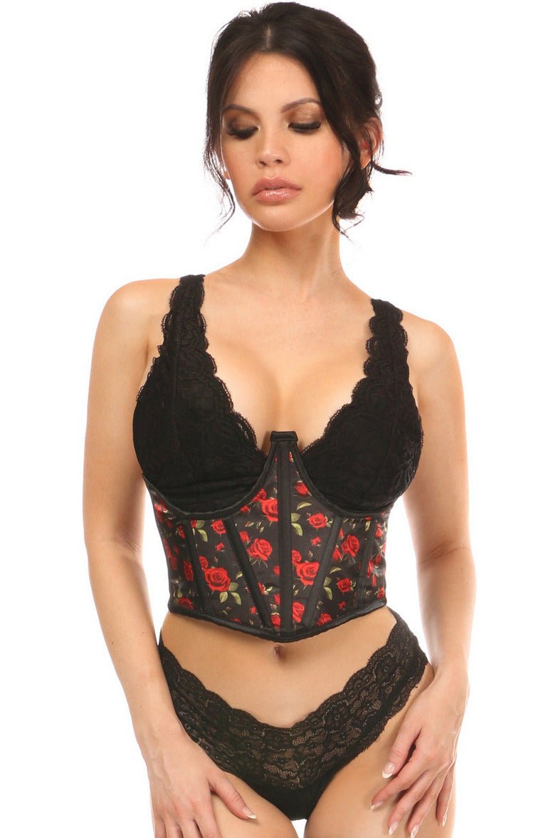 Lavish Red Roses Satin Open Cup Waist Cincher.