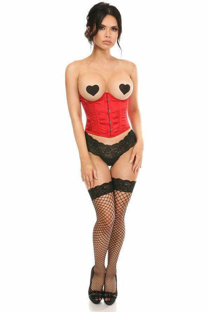 Lavish Red Satin Open Bust Underwire Short Underbust Corset.