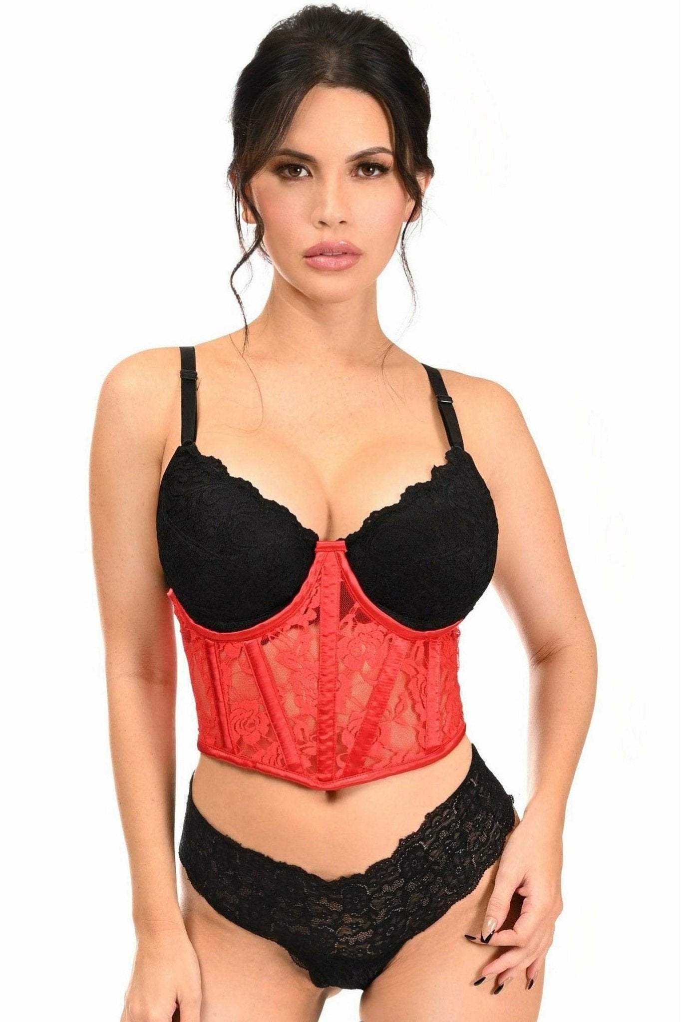 Lavish Red Sheer Lace Underwire Waist Cincher Corset.