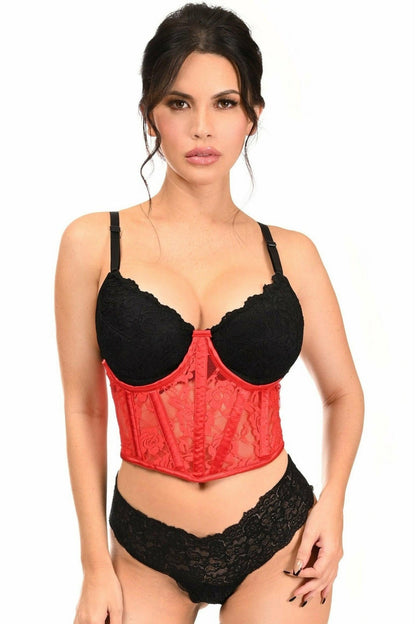 Lavish Red Sheer Lace Underwire Waist Cincher Corset.