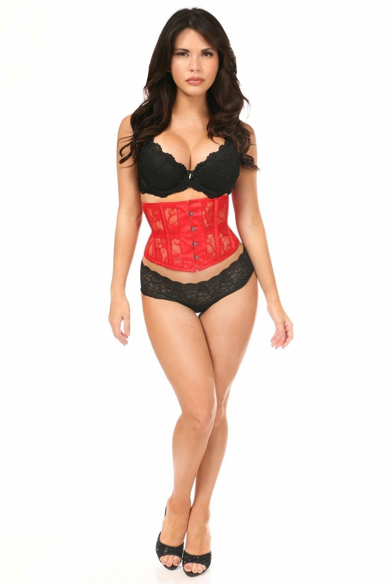 Lavish Red Sheer Lace Waist Cincher Corset.
