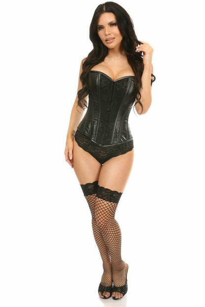 Lavish Wet Look Overbust Corset Black w/Lace Overlay.