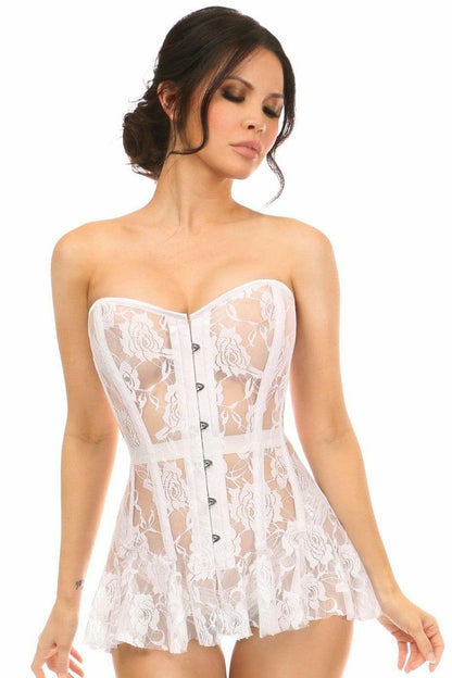 Lavish White Sheer Lace Corset Dress.