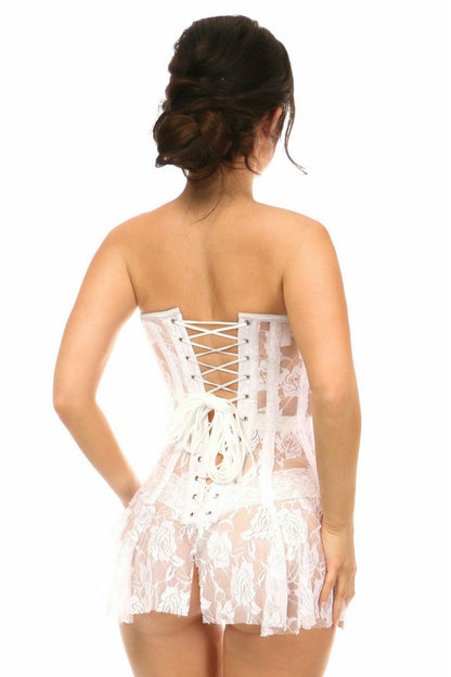 Lavish White Sheer Lace Corset Dress.