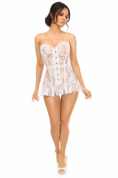 Lavish White Sheer Lace Corset Dress.