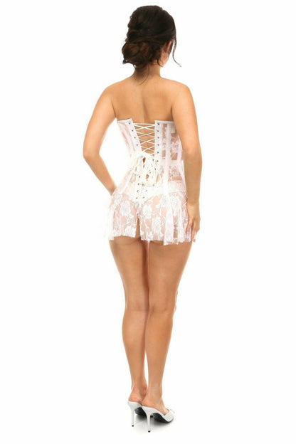 Lavish White Sheer Lace Corset Dress.
