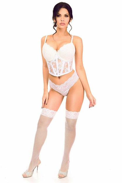 Lavish White Sheer Lace Underwire Waist Cincher Corset.