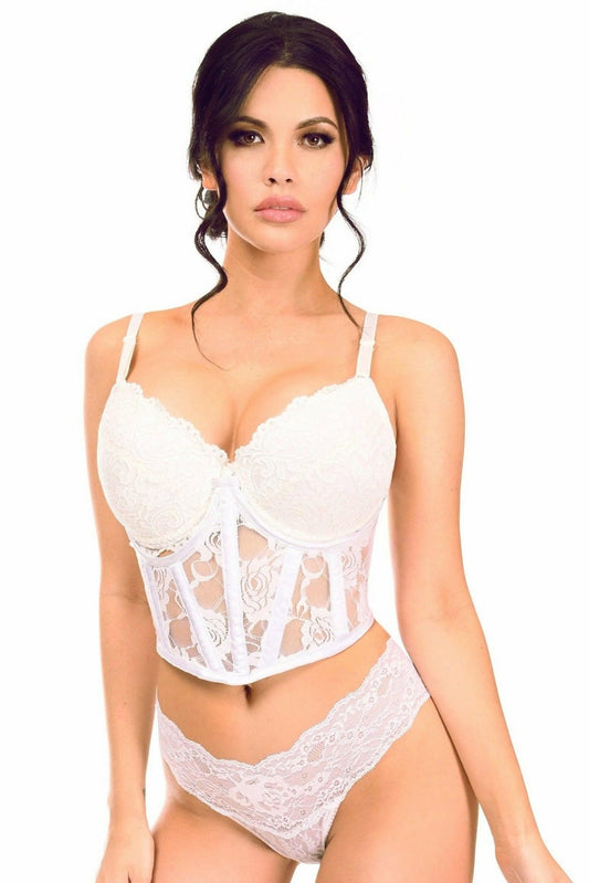 Lavish White Sheer Lace Underwire Waist Cincher Corset.