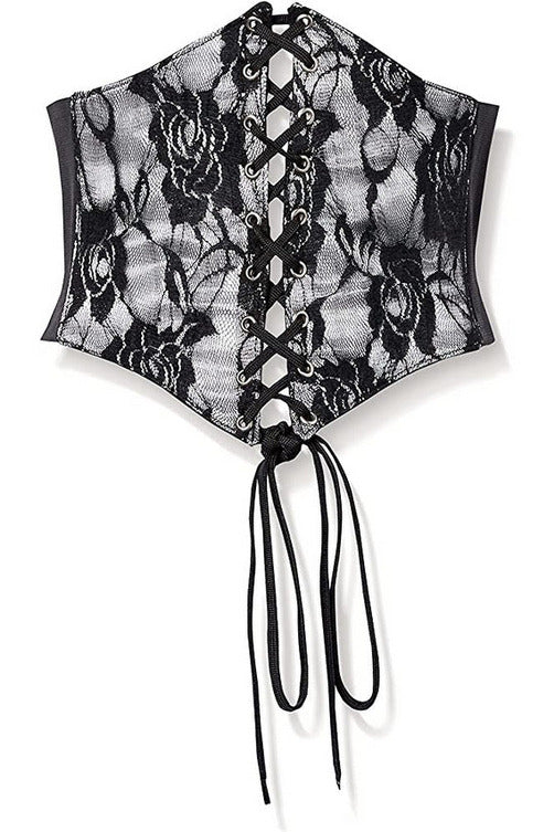Lavish White w/Black Lace Overlay Corset Belt Cincher.