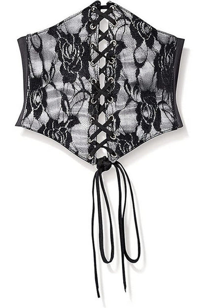 Lavish White w/Black Lace Overlay Corset Belt Cincher.