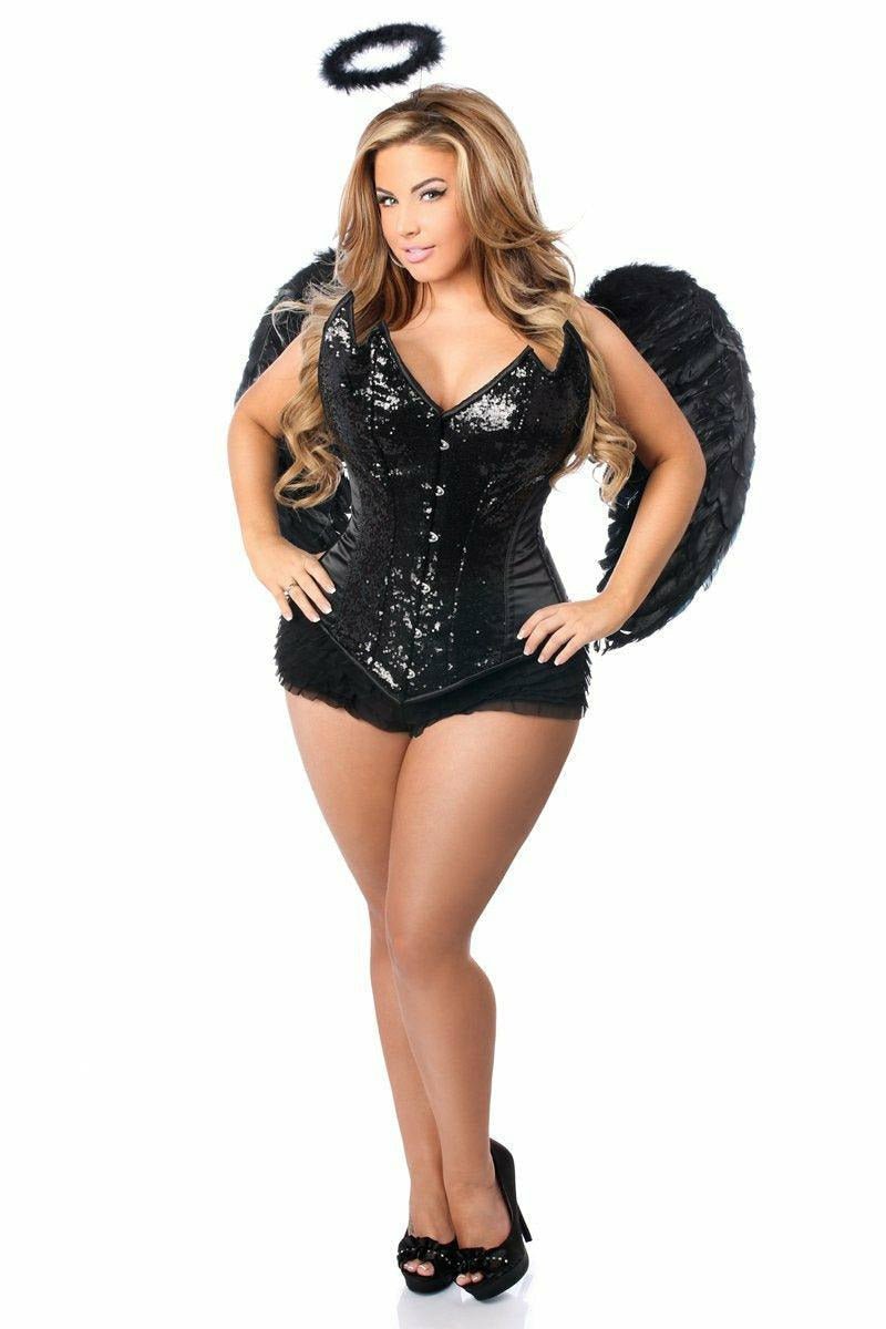 Top Drawer 4 PC Sequin Black Angel Corset Costume.