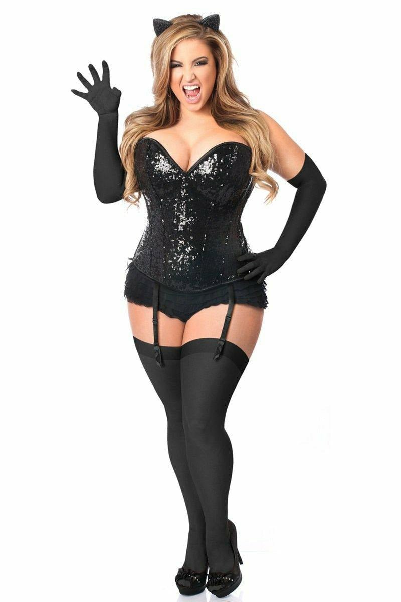 Top Drawer 4 PC Sequin Black Cat Corset Costume.