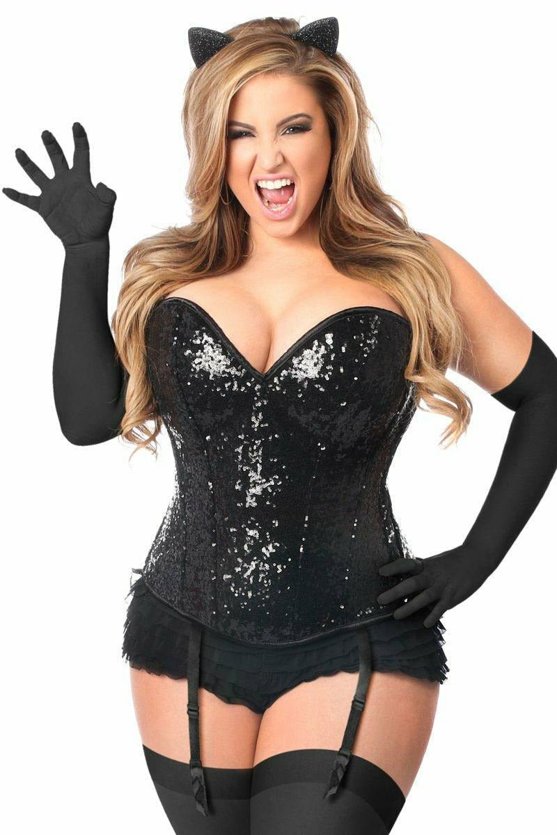 Top Drawer 4 PC Sequin Black Cat Corset Costume.