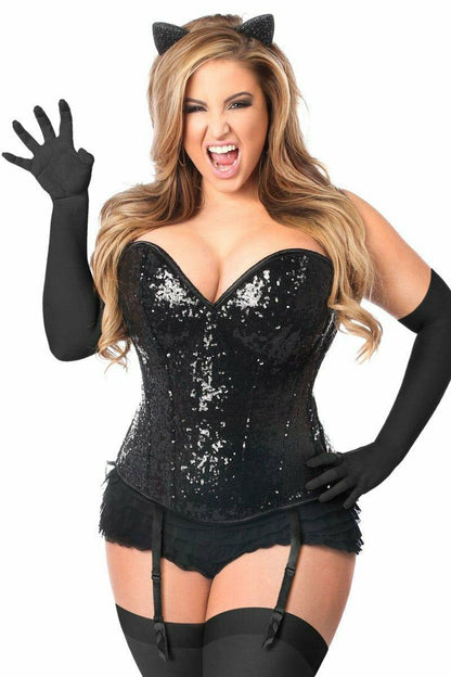 Top Drawer 4 PC Sequin Black Cat Corset Costume.