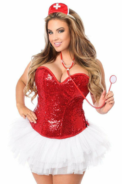 Top Drawer 4 PC Fantasy Nurse Sequin Corset Costume.