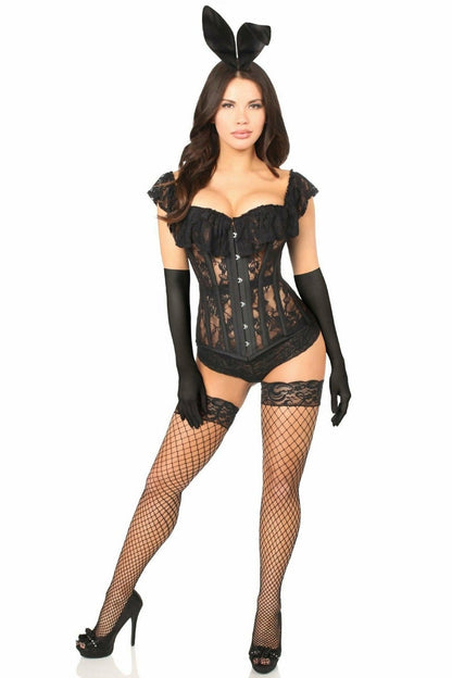 Top Drawer 4 PC Sheer Lace Bunny Corset Costume.