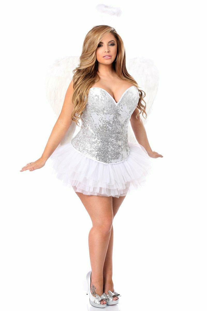 Top Drawer 4 PC Silver Sequin Angel Corset Costume.