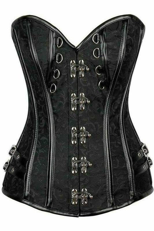 Top Drawer Brocade & Faux Leather Steel Boned Corset.