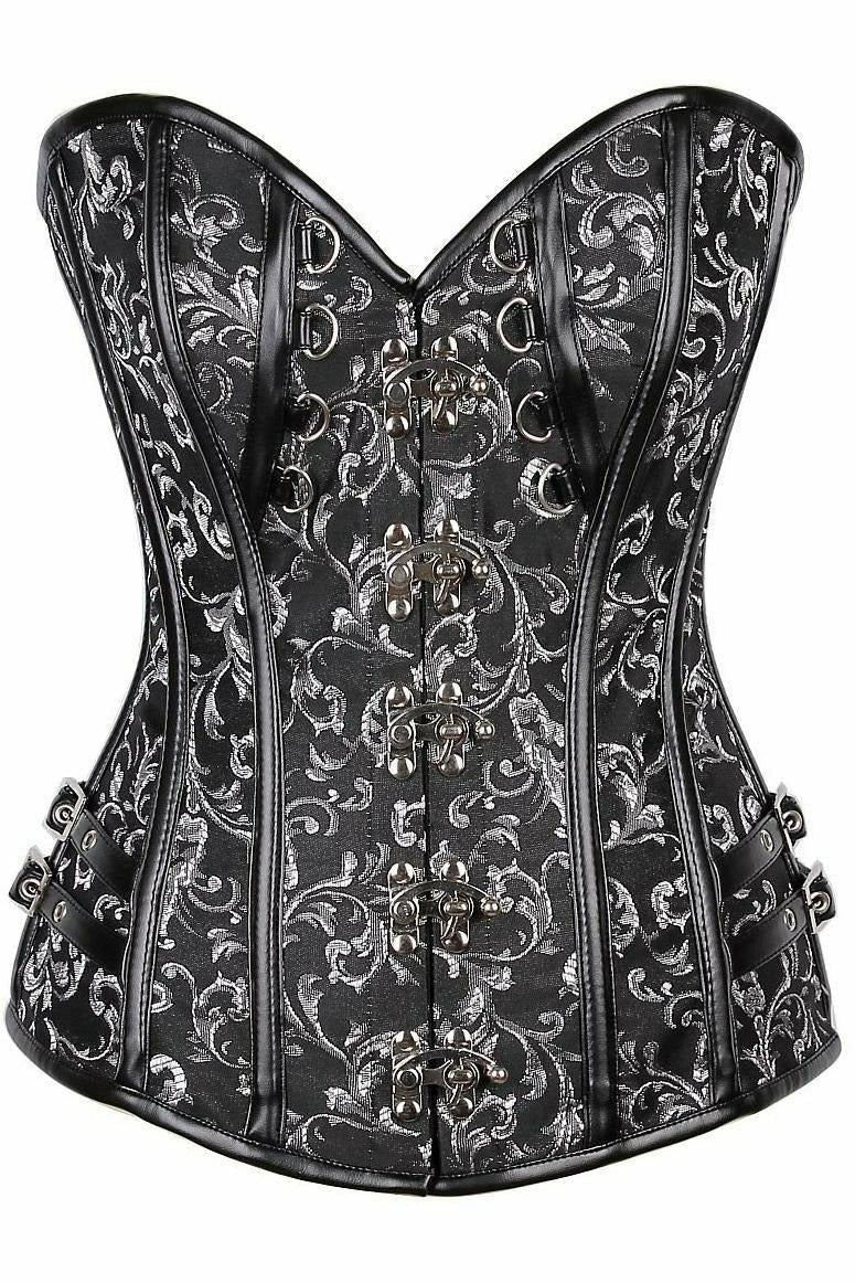 Top Drawer Brocade & Faux Leather Steel Boned Corset.