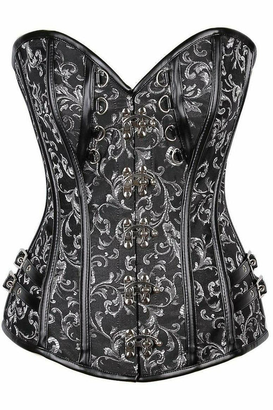 Top Drawer Brocade & Faux Leather Steel Boned Corset.