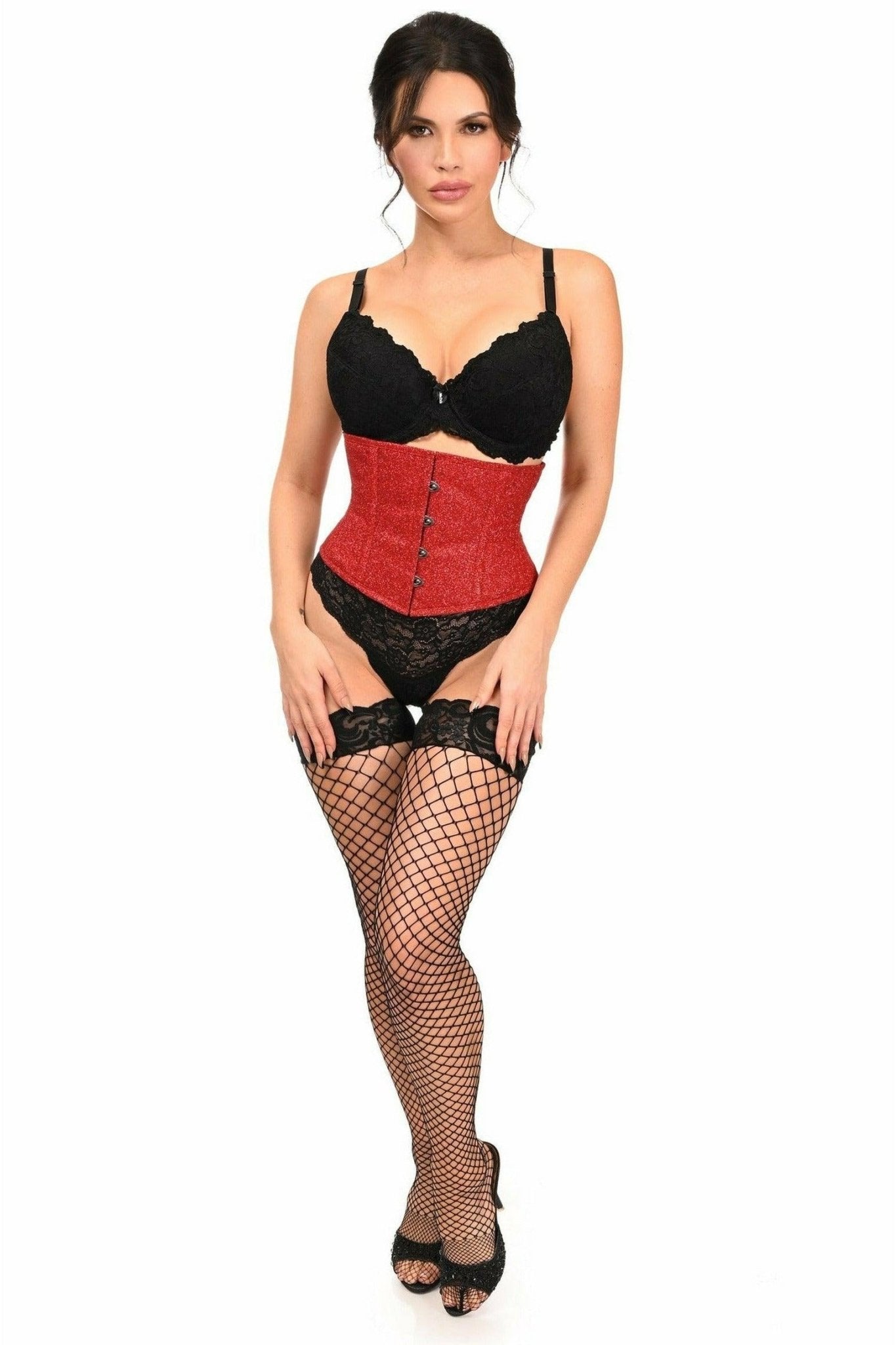 Top Drawer Cherry Bomb Glitter Steel Boned Mini Cincher.