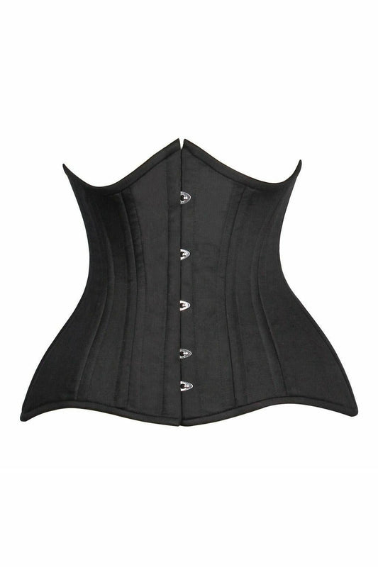 Top Drawer CURVY Black Cotton Double Steel Boned Underbust Waist Cincher Corset.