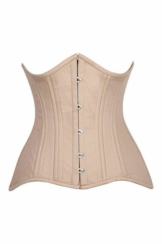 Top Drawer CURVY Nude Cotton Double Steel Boned Underbust Waist Cincher Corset.