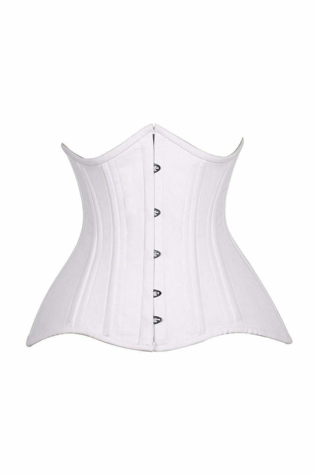 Top Drawer CURVY White Cotton Double Steel Boned Underbust Waist Cincher Corset.
