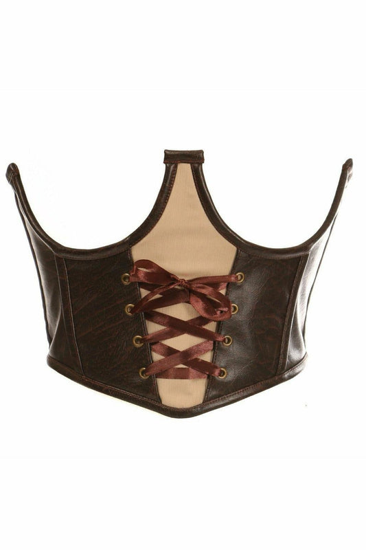 Top Drawer Faux Leather Steel Boned Lace-Up Open Cup Waist Cincher.