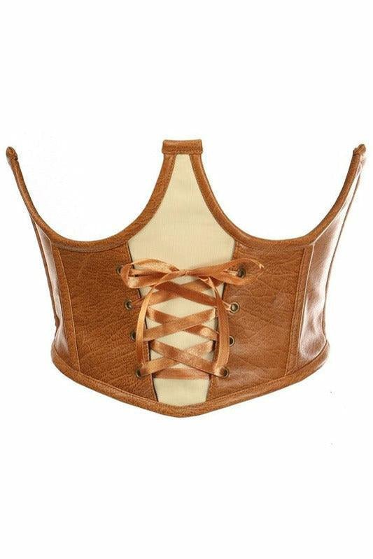 Top Drawer Faux Leather Steel Boned Lace-Up Open Cup Waist Cincher.