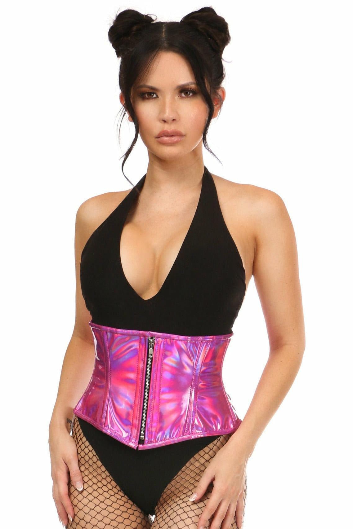 Top Drawer Fuchsia Holo Steel Boned Mini Cincher.