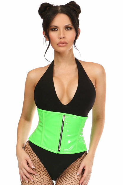 Top Drawer Neon Green Patent Steel Boned Mini Cincher.
