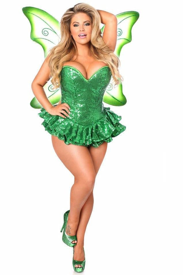 Top Drawer Premium Sequin Green Fairy Corset Dress Costume.